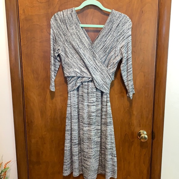 Anthropologie Dresses & Skirts - Anthropologie Amadi Lola 3/4 Sleeve Gray Wrap Dress Made in the USA